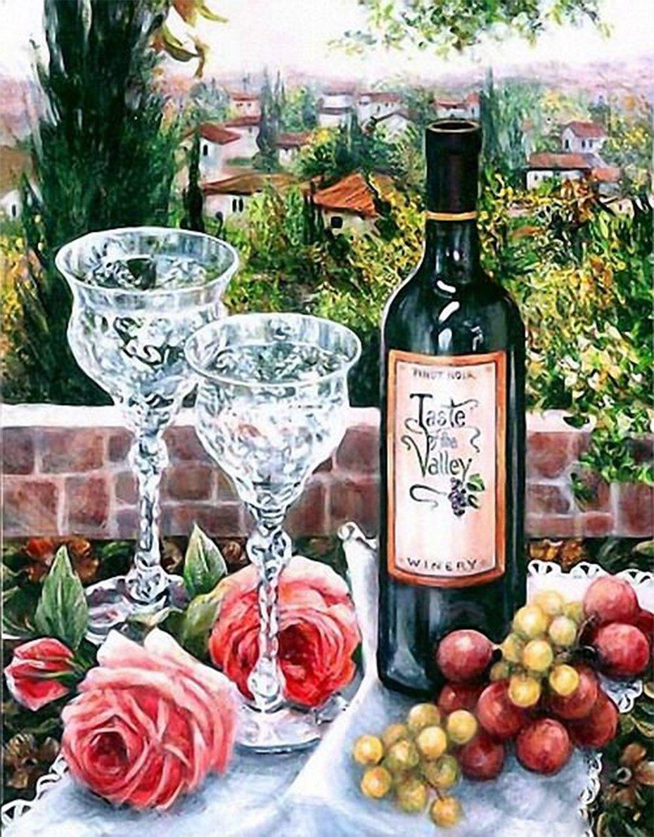 Wein, Obst & Rosen DIY Malerei - Diamond Painting