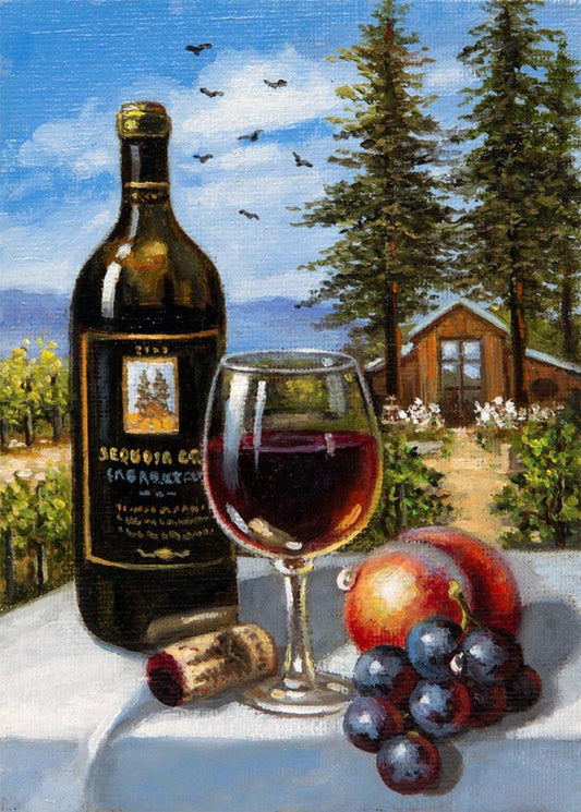 Weinflasche & Glas mit Früchten DIY Malerei - Diamond Painting
