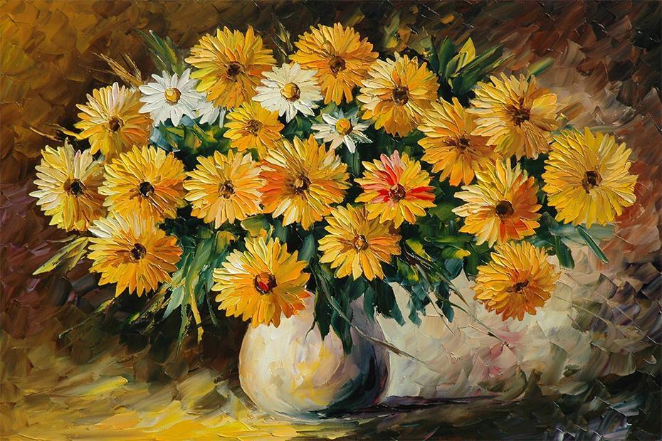 Gelbe & weiße Blumen DIY Malerei - Diamond Painting