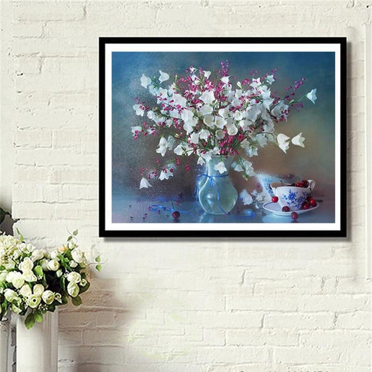 Weiße & rosa Blumen DIY Malerei - Diamond Painting
