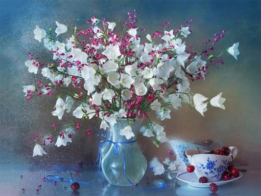 Weiße & rosa Blumen DIY Malerei - Diamond Painting