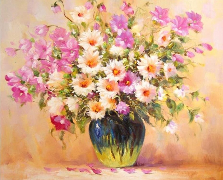 Rosa & weiße Blumen DIY Malerei - Diamond Painting