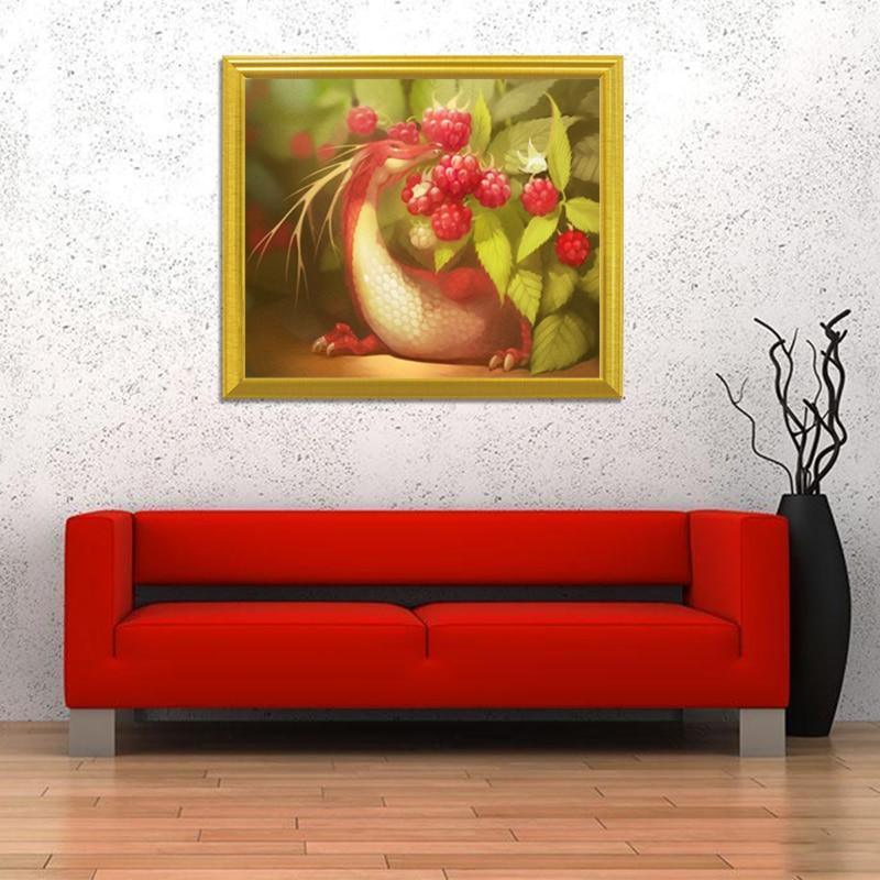 Himbeeren & kleiner Drache Diamond Painting - Diamond Painting
