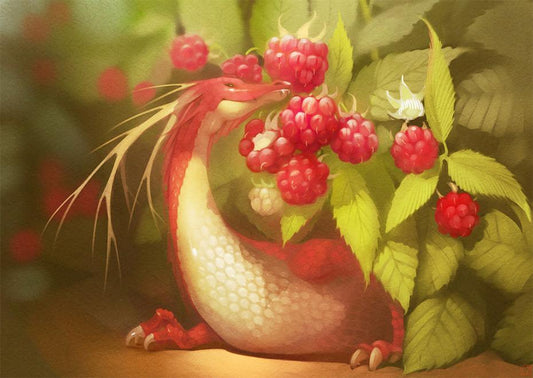 Himbeeren & kleiner Drache Diamond Painting - Diamond Painting