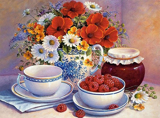 Beeren, Blumen & Tasse Tee - Diamond Painting