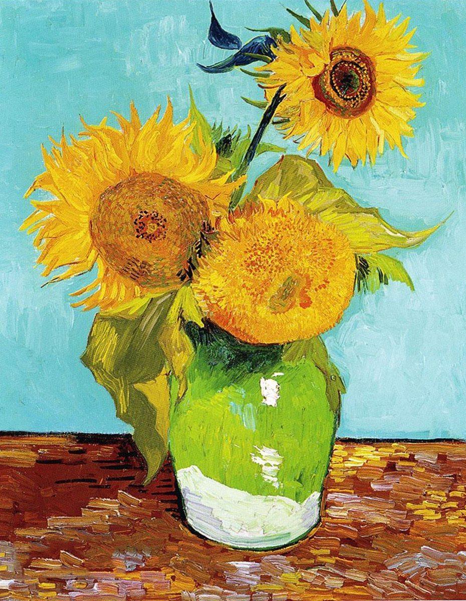Vase mit drei Sonnenblumen - Vincent van Gogh - Diamond Painting
