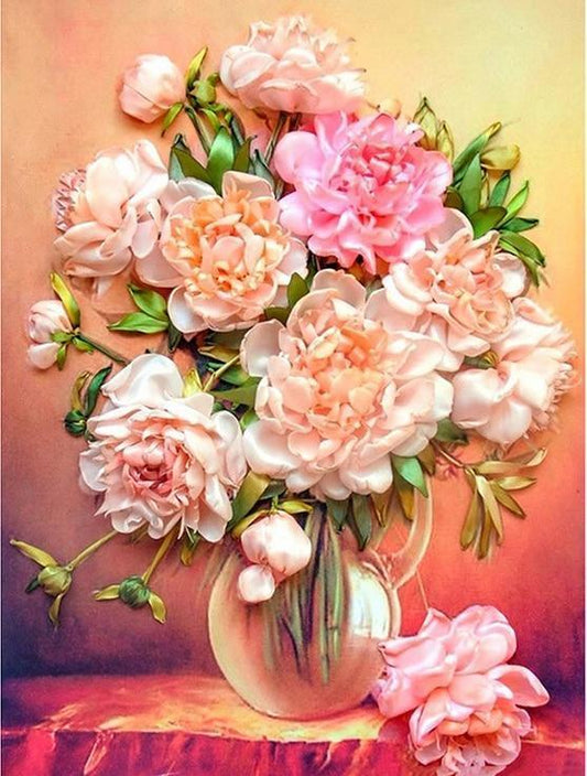 Pfingstrosenblumen in Glasvase DIY Malerei - Diamond Painting
