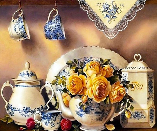 Teeservice & Blumen DIY Diamond Painting - Diamond Painting