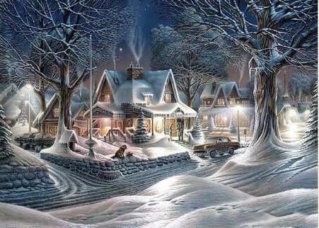 Häuser unter Schnee DIY Diamond Paintings - Diamond Painting